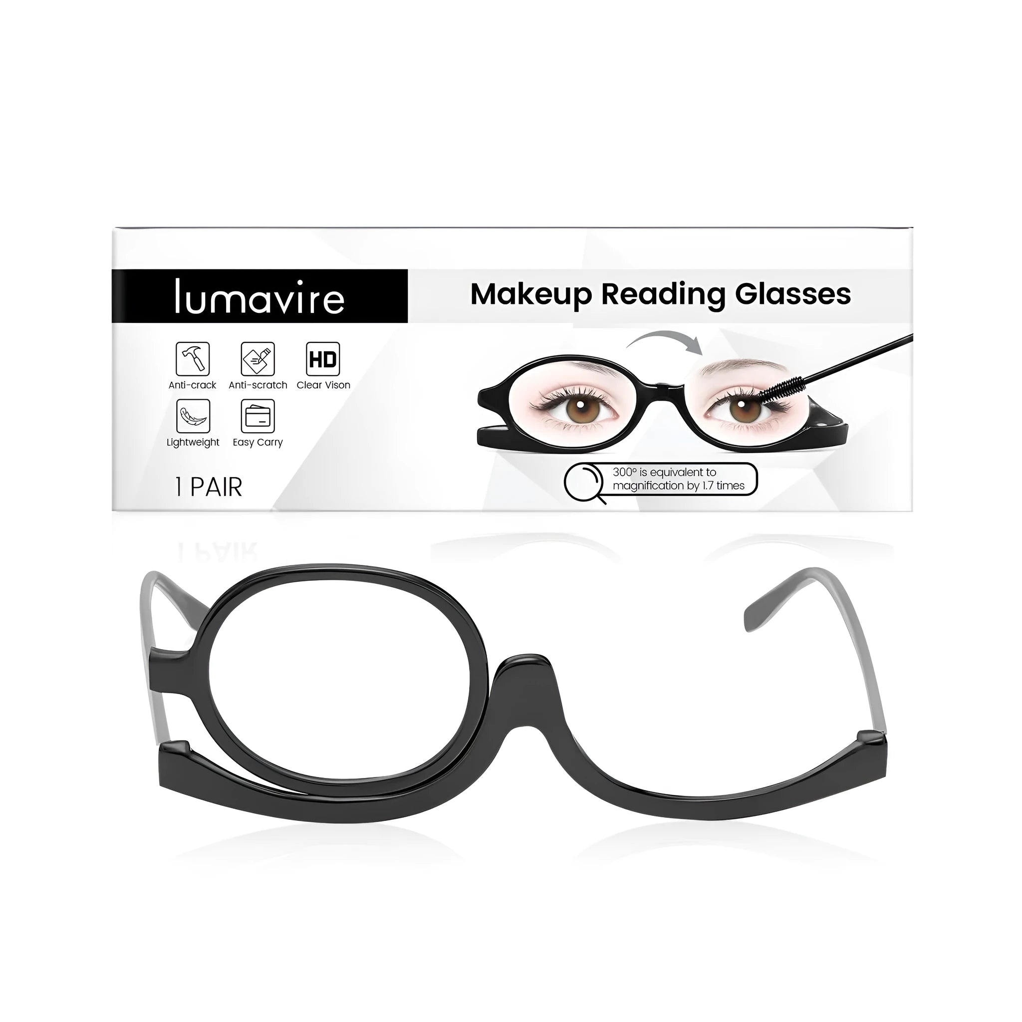 Makeup presbyopia glasses with PC frame and AC lenses for close-up visual tasks