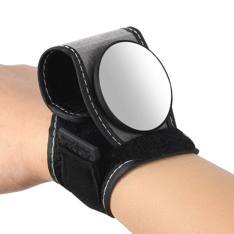 Black nylon wrist-mounted bicycle rear-view mirror for cycling safety
