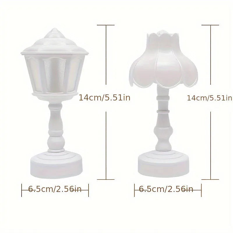 Retro pagoda shaped geometric night lamp in light purple colour with LED illumination