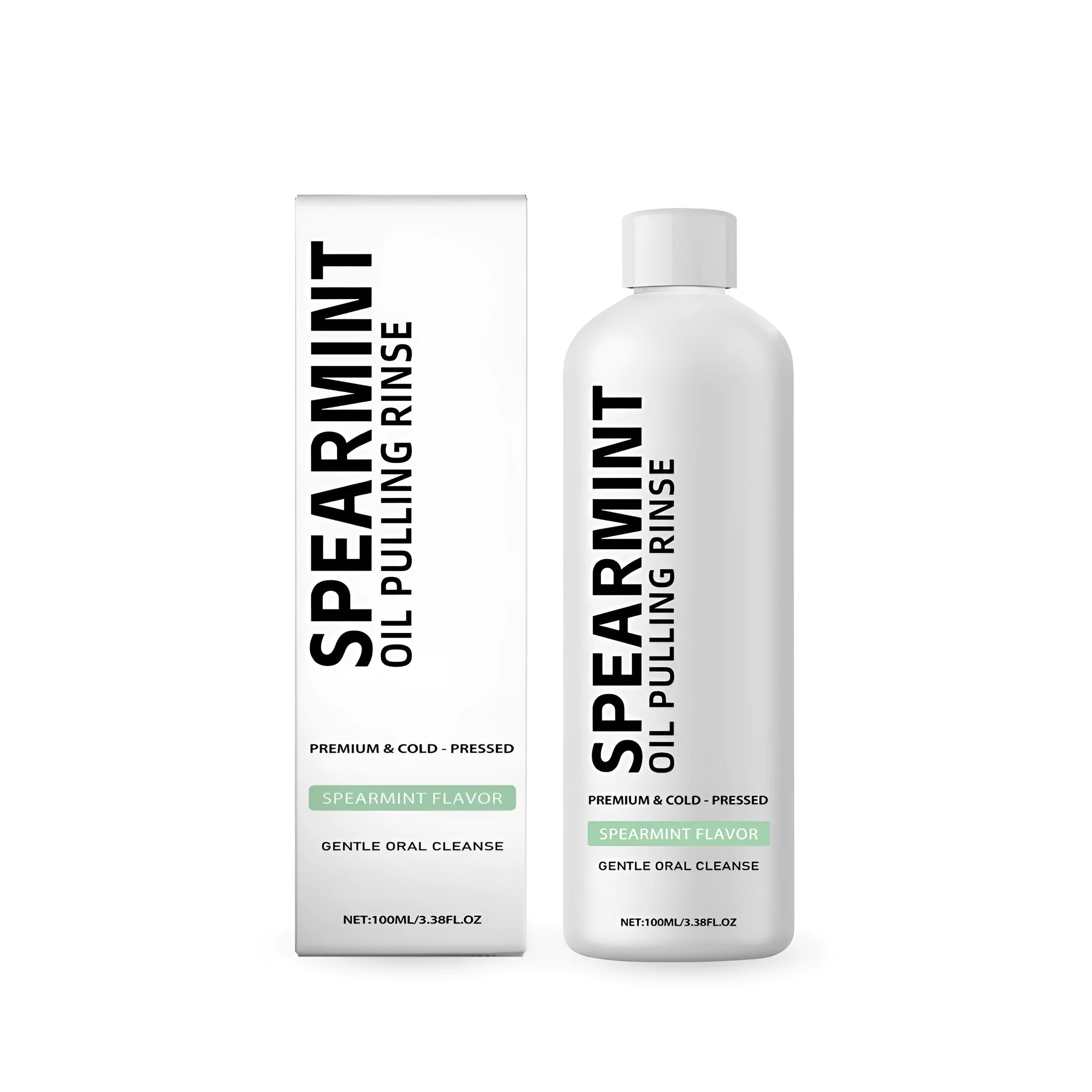 100ml spearmint oil pulling mouthwash bottle with natural botanical oils