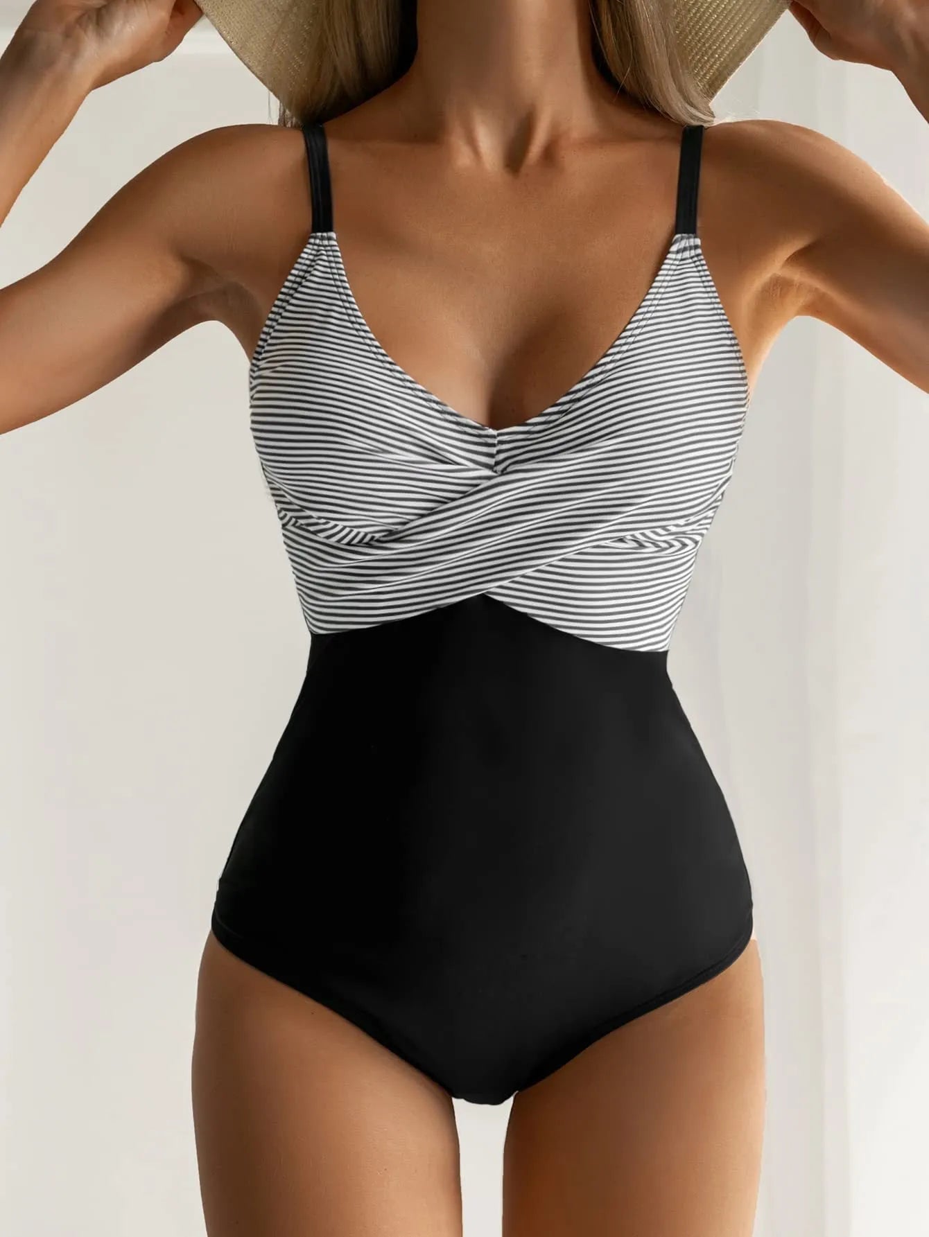 Women's printed lace-up backless one-piece bikini swimsuit in polyester.