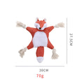 Brown fox dog toy with squeaker, crinkle paper, and cotton rope arms