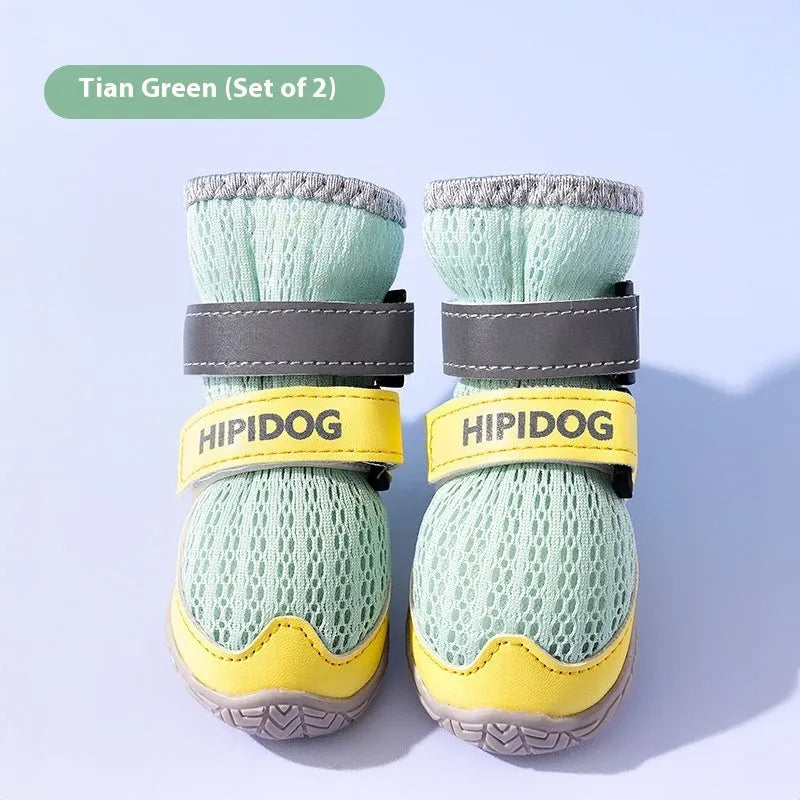 Cartoon style breathable dog shoes for summer paw protection against hot pavements