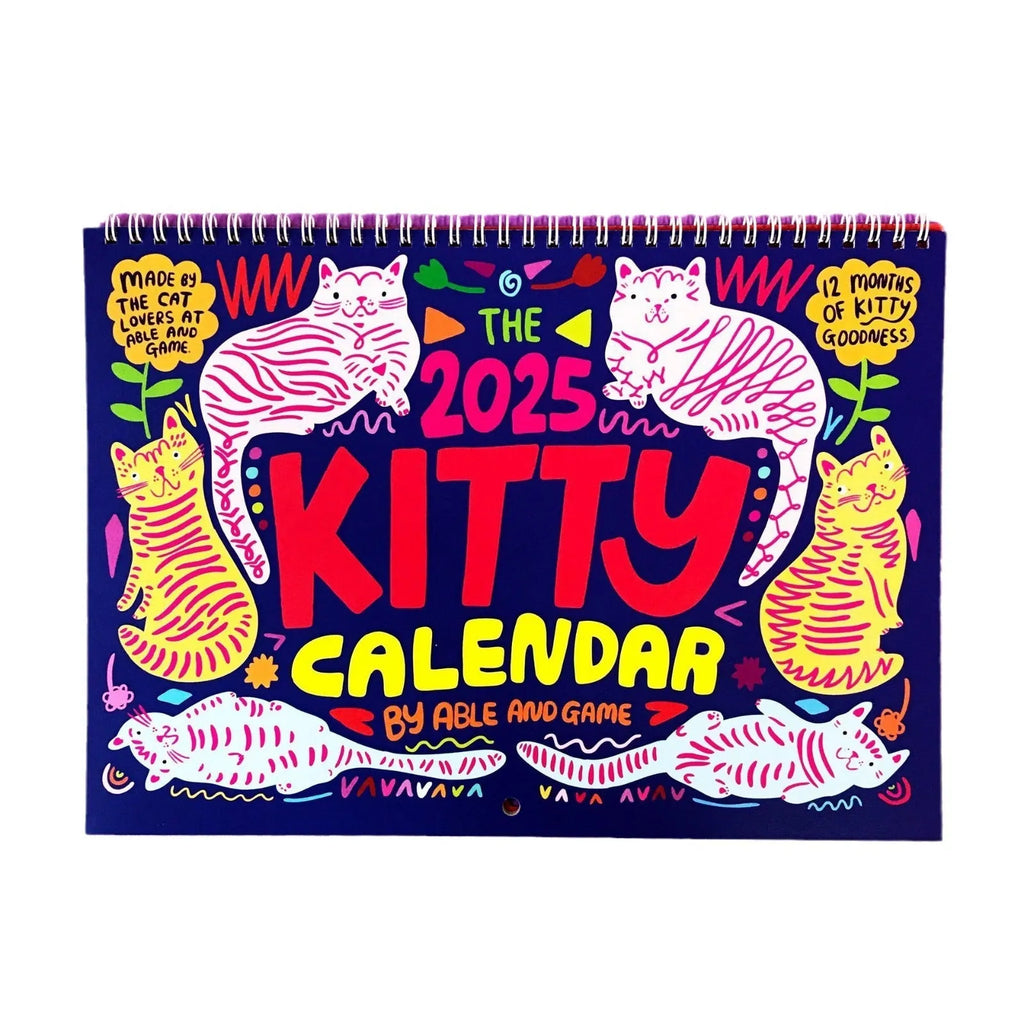 Cat-themed wall calendar planner for 2024 or 2025 on paper
