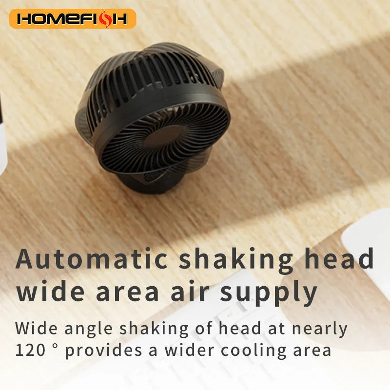 HOMEFISH portable fan with bracket, showing F1 and F2 models with removable mesh and LED light.