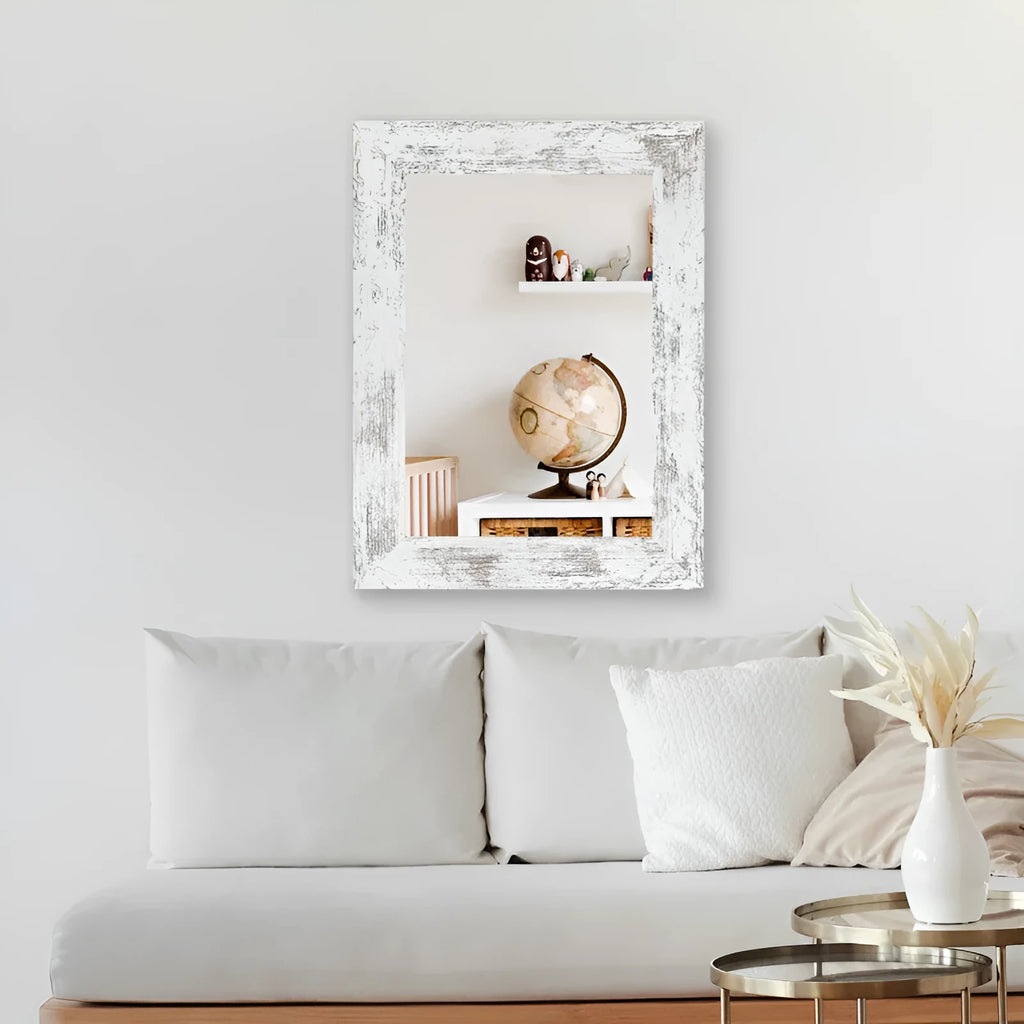 Wall-mounted modern pastoral style bathroom mirror with MDF frame in little white colour