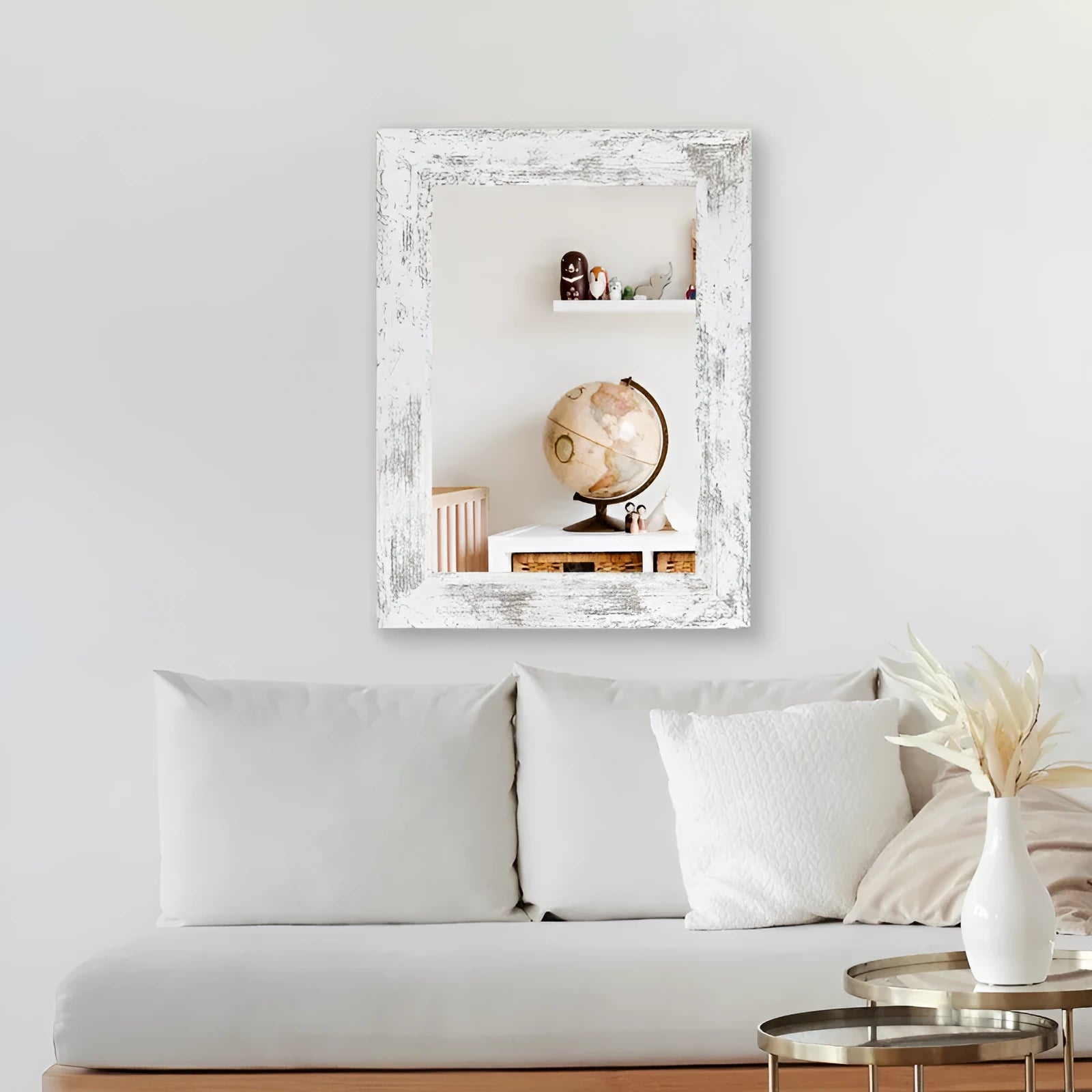 Wall-mounted modern pastoral style bathroom mirror with MDF frame in little white colour