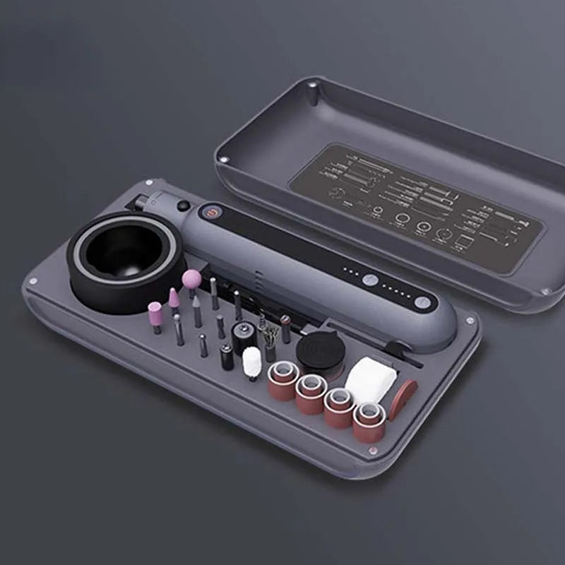 Compact cordless electric grinding set with 5-speed adjustment for polishing and cutting tasks