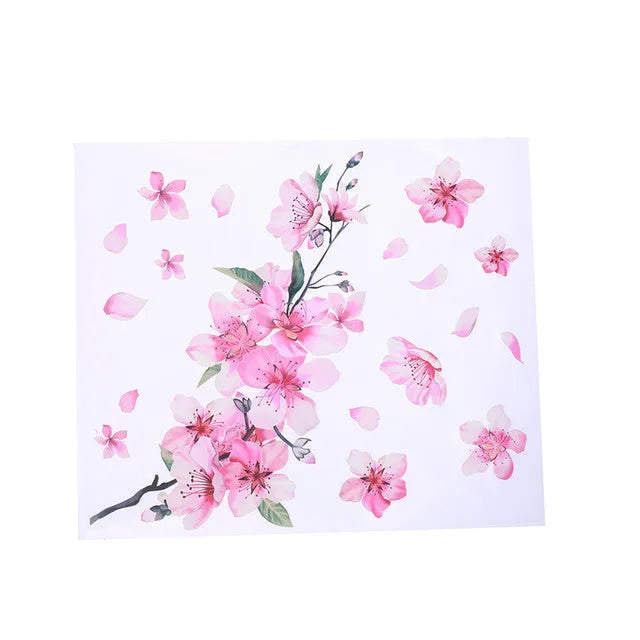 Cherry blossom floral pattern car sticker on a vehicle door, shown in two size options.