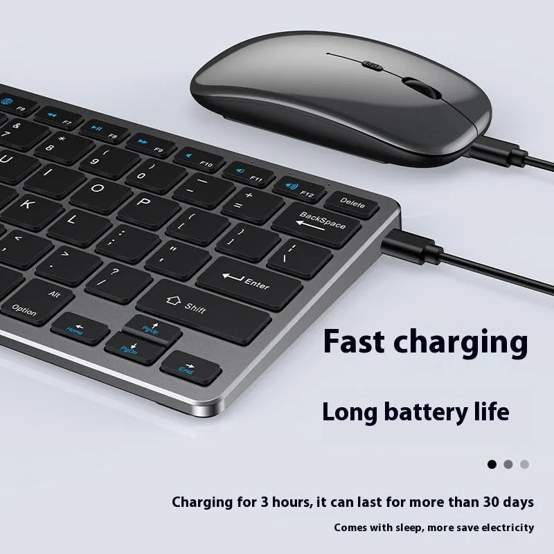 Wireless keyboard and mouse set in ultra-thin design with rechargeable batteries