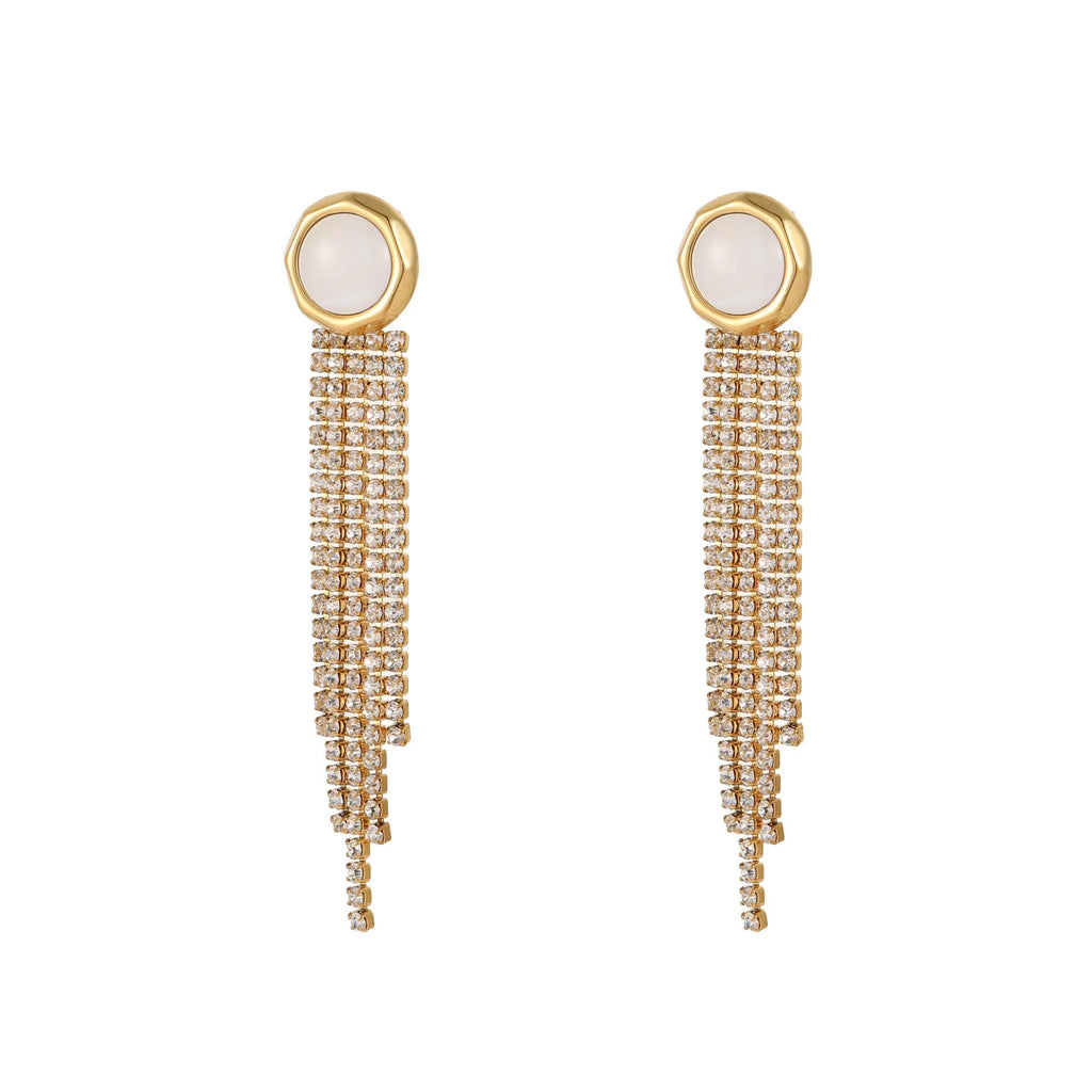 Diamond tassel love heart and star stainless steel earrings with 18K gold plating and geometric design