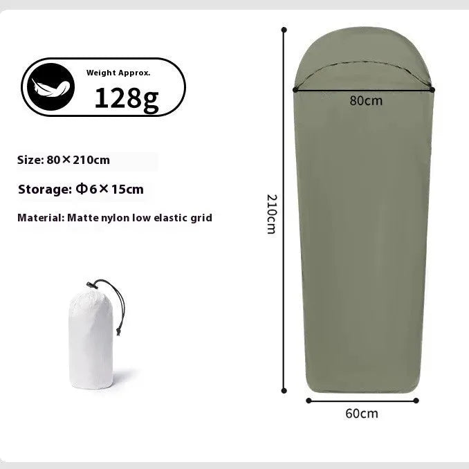 Blue nylon mummy sleeping bag for adult camping with portable lightweight design