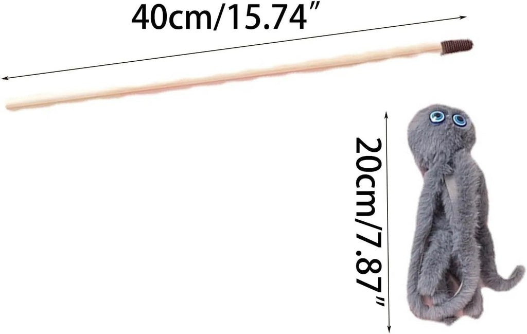 Brightly coloured cat octopus toy with long stick wand for interactive play with indoor cats