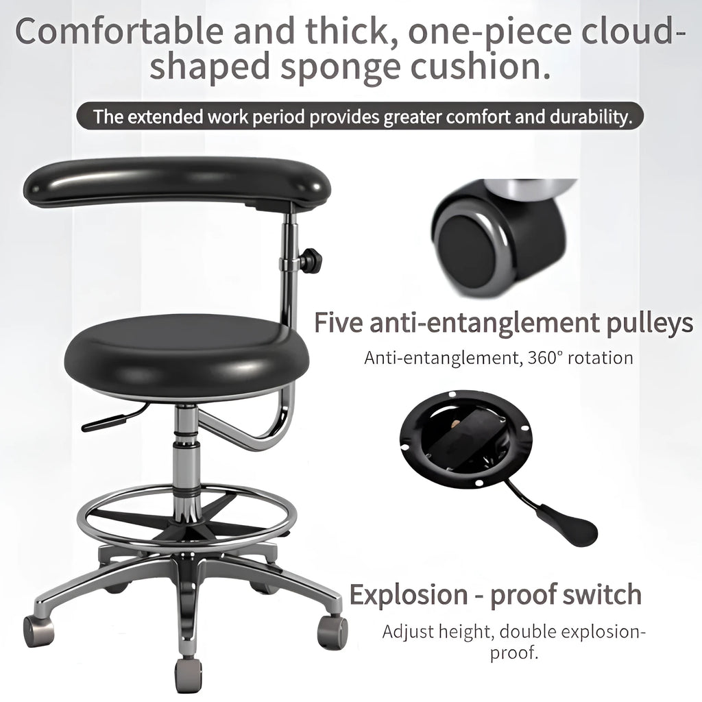 Black leather dental chair and matching nurse chair set for dental clinics and hospitals