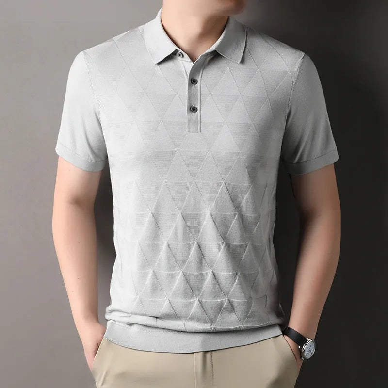 Men's short sleeve ice silk lyocell T-shirt in regular fit showing quick-dry fabric construction