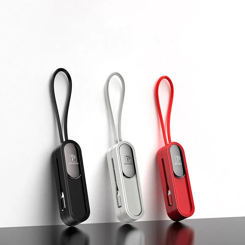 Black magnetic three-in-one charging cable with Lightning, USB-C, and Micro-USB connectors