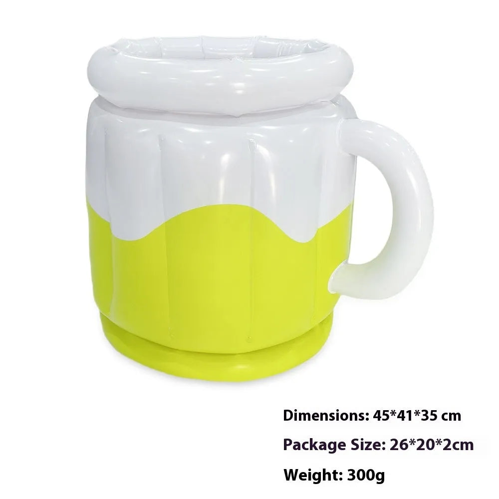 Yellow inflatable PVC ice bucket for portable drink cooling at parties and outdoors.