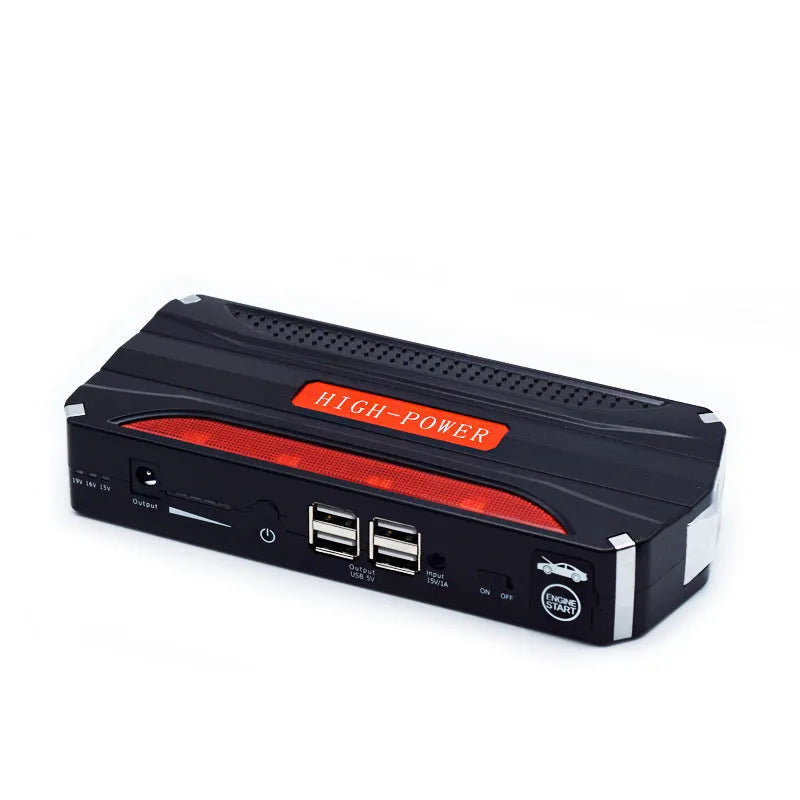 Black red vehicle emergency starting power supply with 7800mAh capacity for jump-starting 12V car batteries
