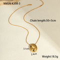 Gold-plated geometric pendant long necklace with adjustable chain on dark background