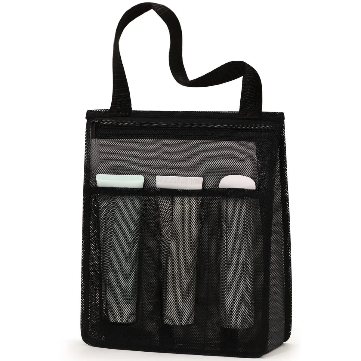 Large black swimming gym bag with separate wet and dry compartments and a mesh pocket.