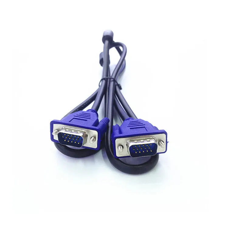 Black VGA cable with blue moulded connectors, 1.5m length for computer monitor connections