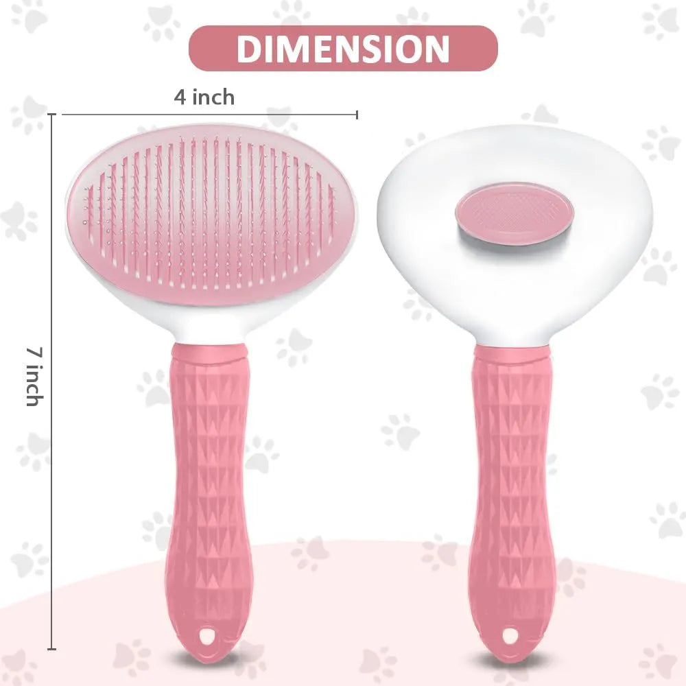 Blue cat brush with a release button and fine wire bristles for removing loose fur
