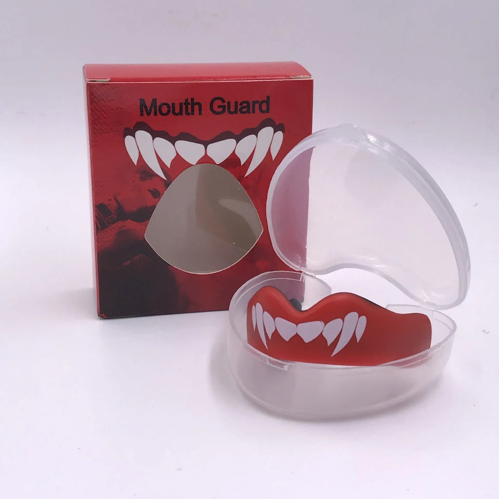 Adult boxing mouthguard with printed tooth socket design for martial arts protection in three colour options