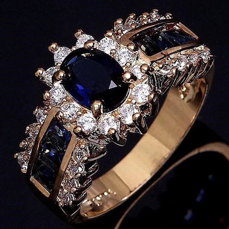 Zinc alloy unisex ring with diamond and zircon settings in blue and purple colour options