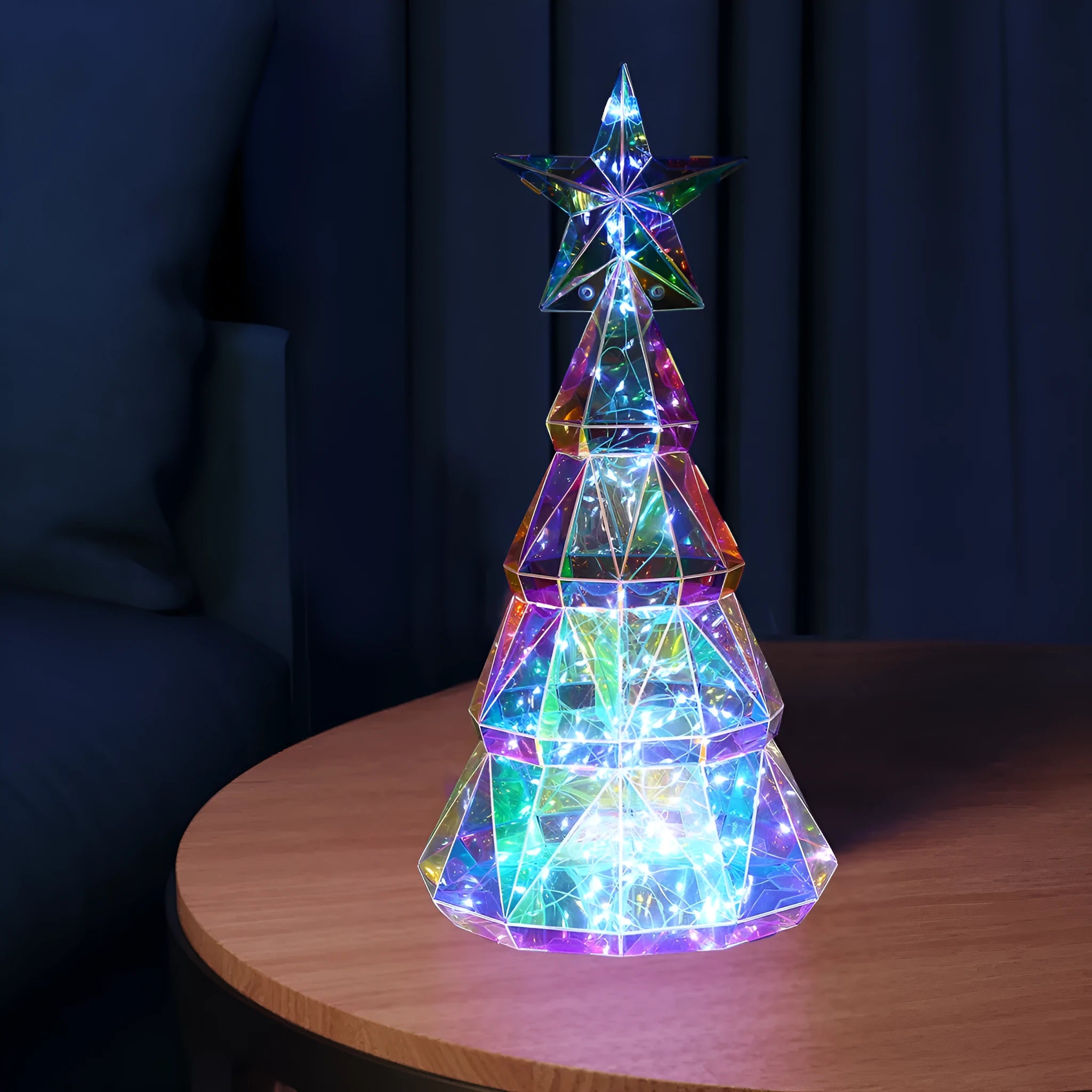 Colourful LED Christmas tree decoration with cartoon styling, 20cm high
