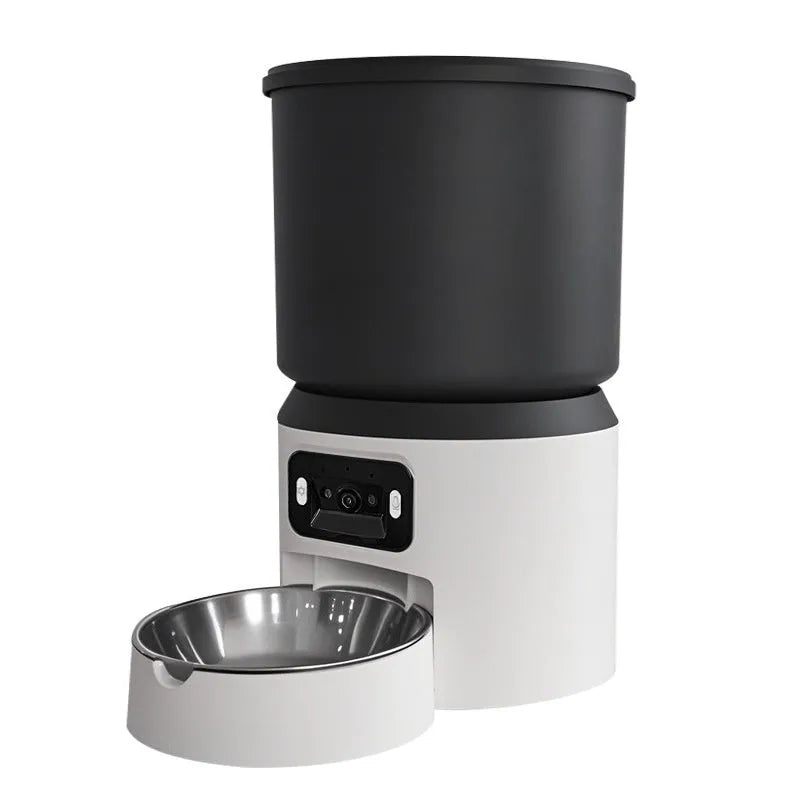 4L smart automatic pet feeder for cats and dogs with stainless steel bowl and camera