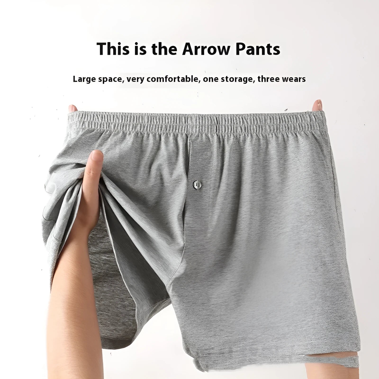 Men's loose fit pure cotton boxer shorts in black, light grey, and navy blue.