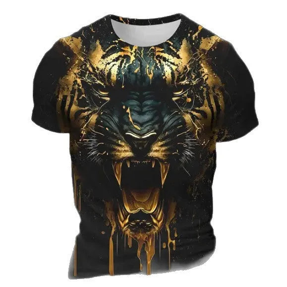 Men's 3D tiger pattern short sleeve T-shirt in thin polyester fabric
