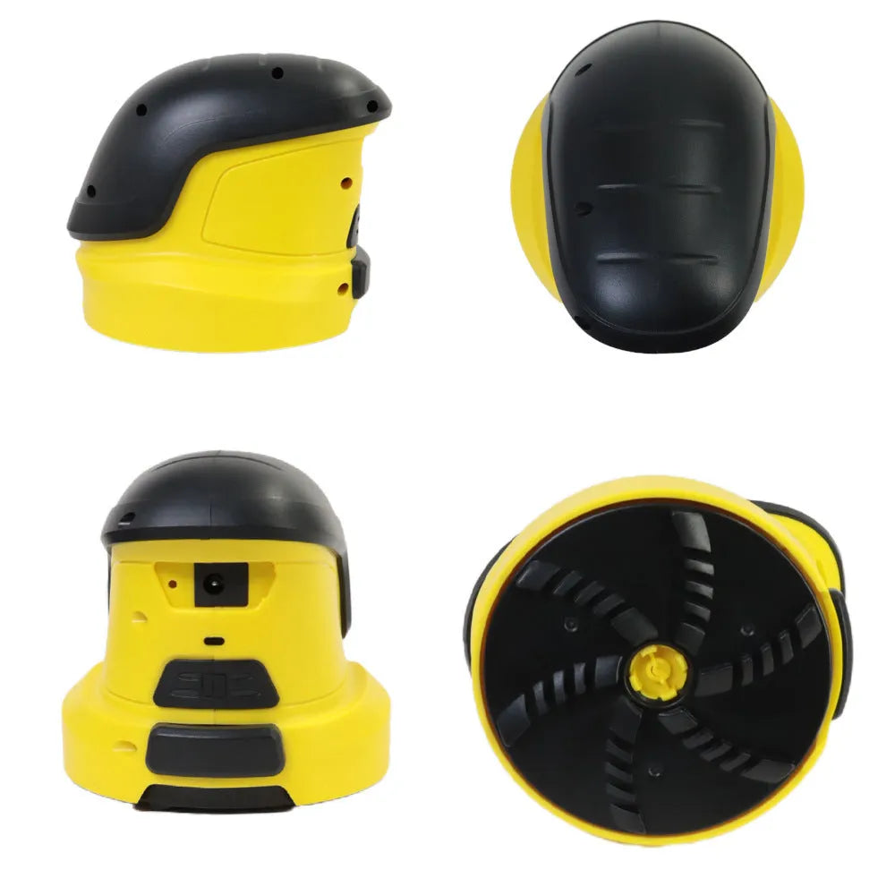 Yellow cordless electric snow scraper with USB charging cable for car windshield ice removal