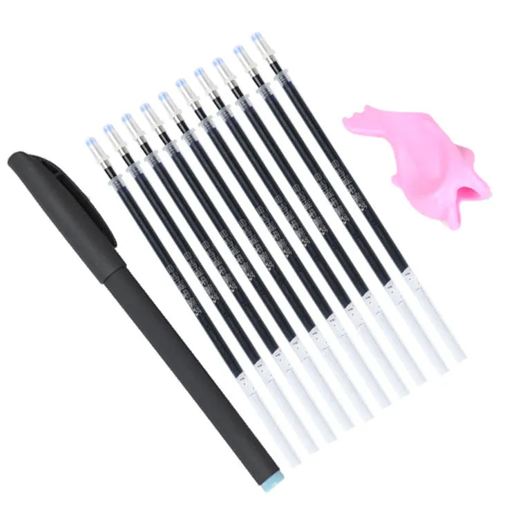 Automatic fading pen set with 0.5mm tip, plastic 130mm body, eight refill cores and pen holder