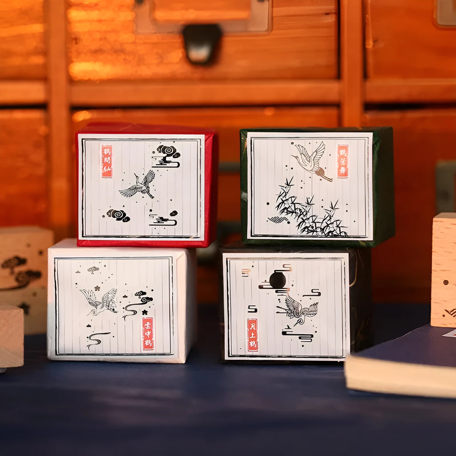 Mr. Paper wooden DIY stamp set with rubber printing surface from the Huahegui series.
