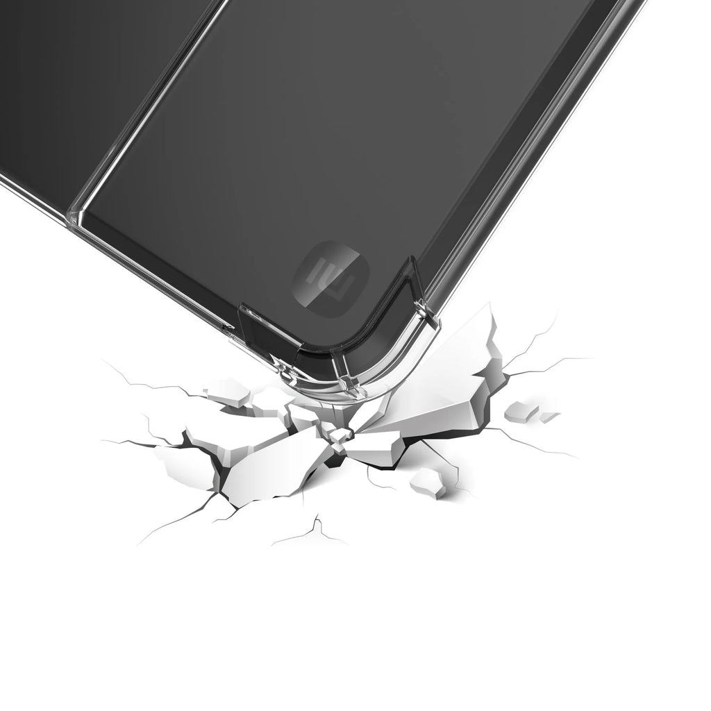 Transparent airbag phone case for 7-inch Xiaomi device showing shockproof TPU construction