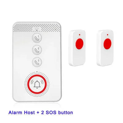 White one-click voice emergency alert device set including one buzzer and three emergency buttons for elderly safety