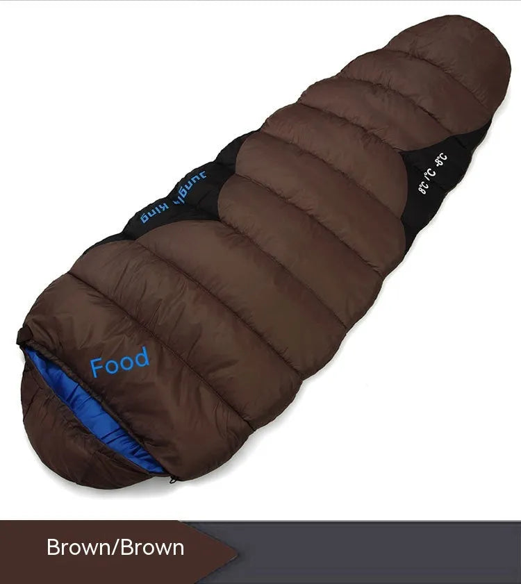 Outdoor mummy sleeping bag in army green colour with compression storage bag