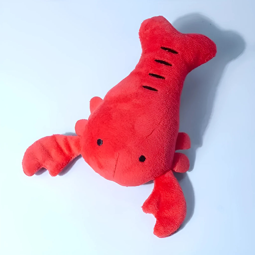 Red lobster plush dog toy with squeaker for small and medium dogs