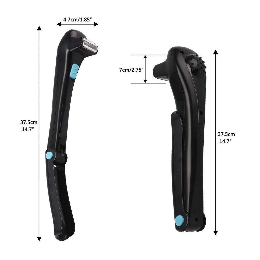 Black folding electric body shaver with pivoting head in closed position