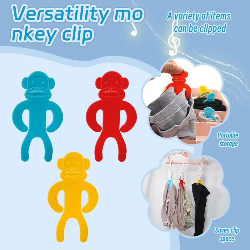 Plastic socks storage clips in blue, red and yellow colours for machine washing organisation