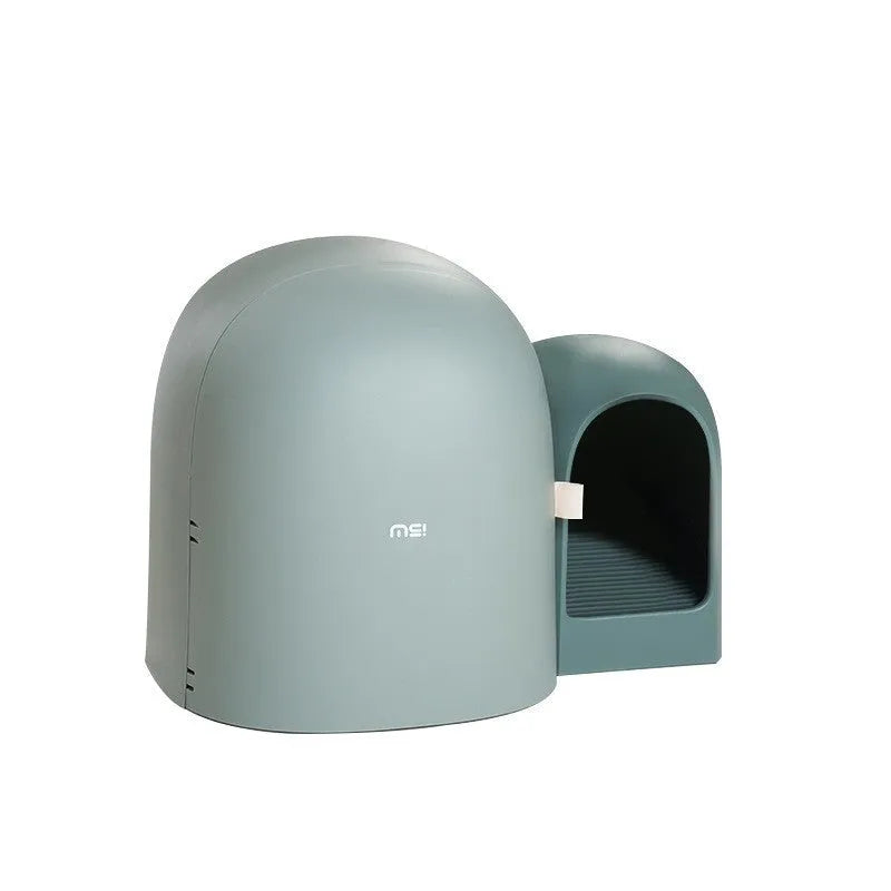 Oversized fully enclosed cat litter box with tunnel entrance in Aurora White colour
