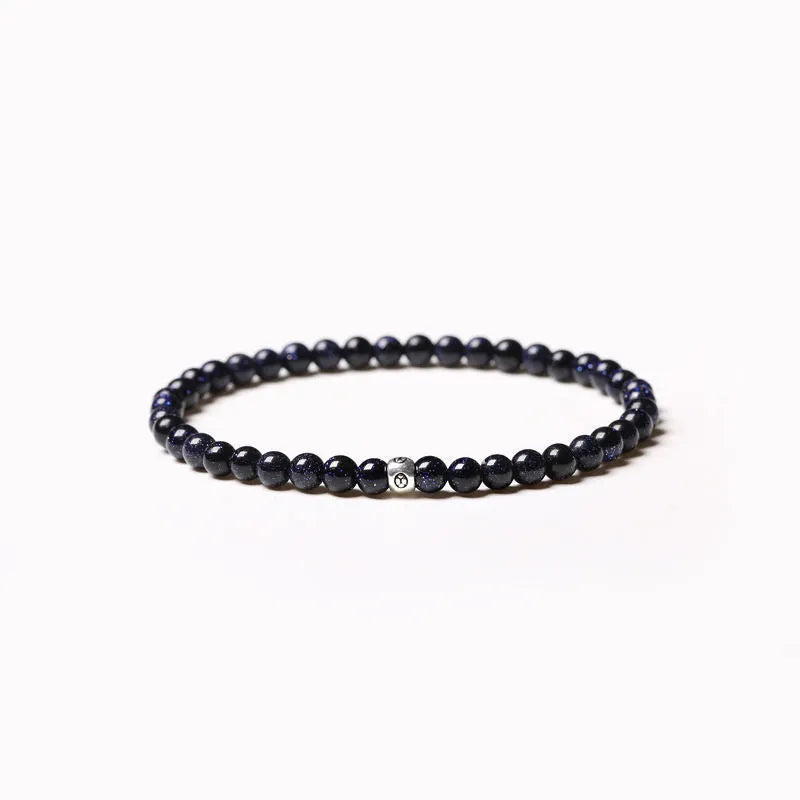 Geometric stone bracelet with obsidian, blue San, and black agate 4mm beads