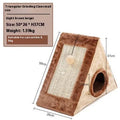 Triangular grey and white cat bed with integrated sisal scratching surfaces.