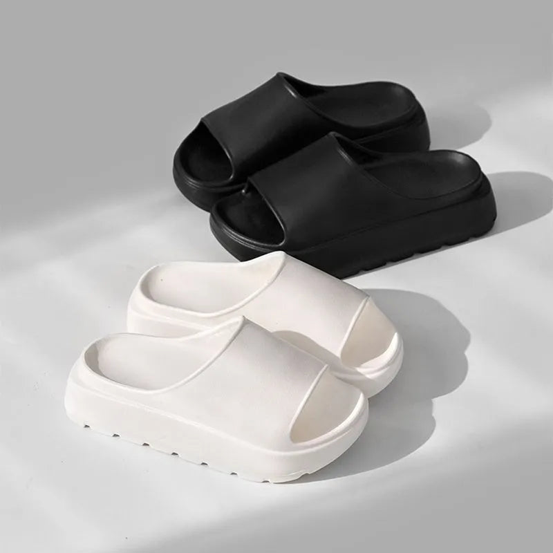Women's fish mouth slippers with thick 5.5cm EVA soles in beige, black, khaki, or rose red colours