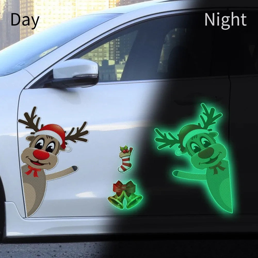Cartoon Christmas elk bell magnetic luminous reflective bumper stickers in YFC002 colour