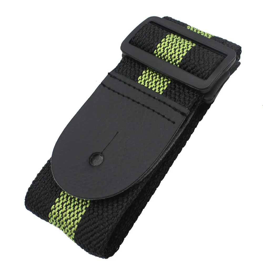 Woven crossbody instrument strap with leather shoulder pad for guitar bass ukulele