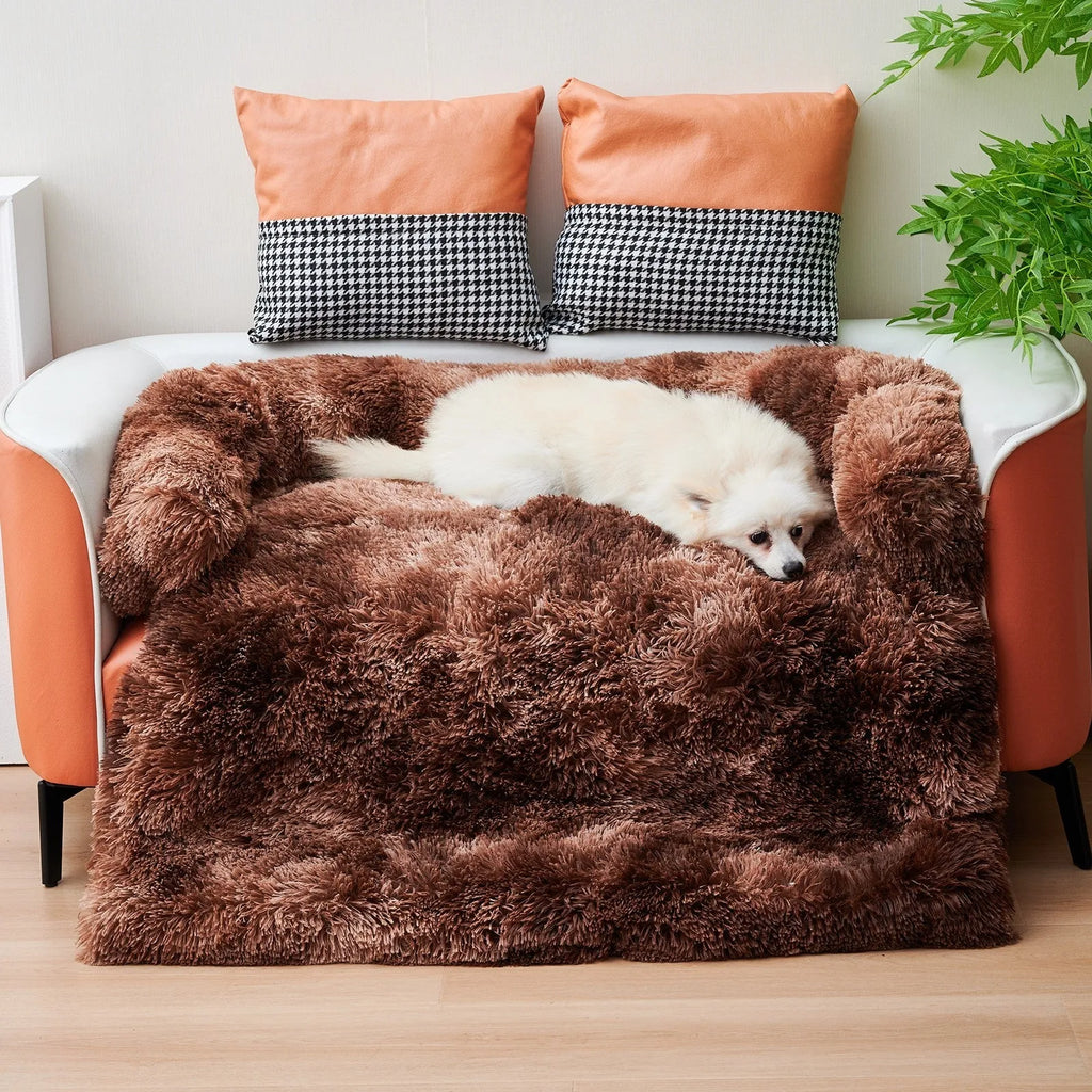 Calming plush dog bed mat with removable washable cover in dark grey for large and medium dogs and cats