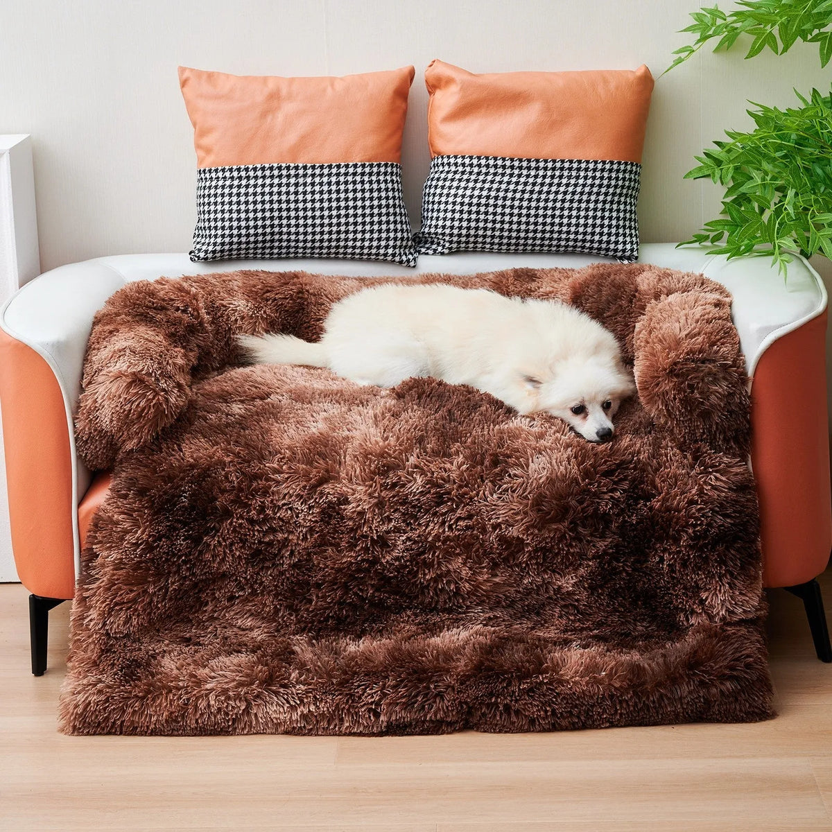 Calming plush dog bed mat with removable washable cover in dark grey for large and medium dogs and cats