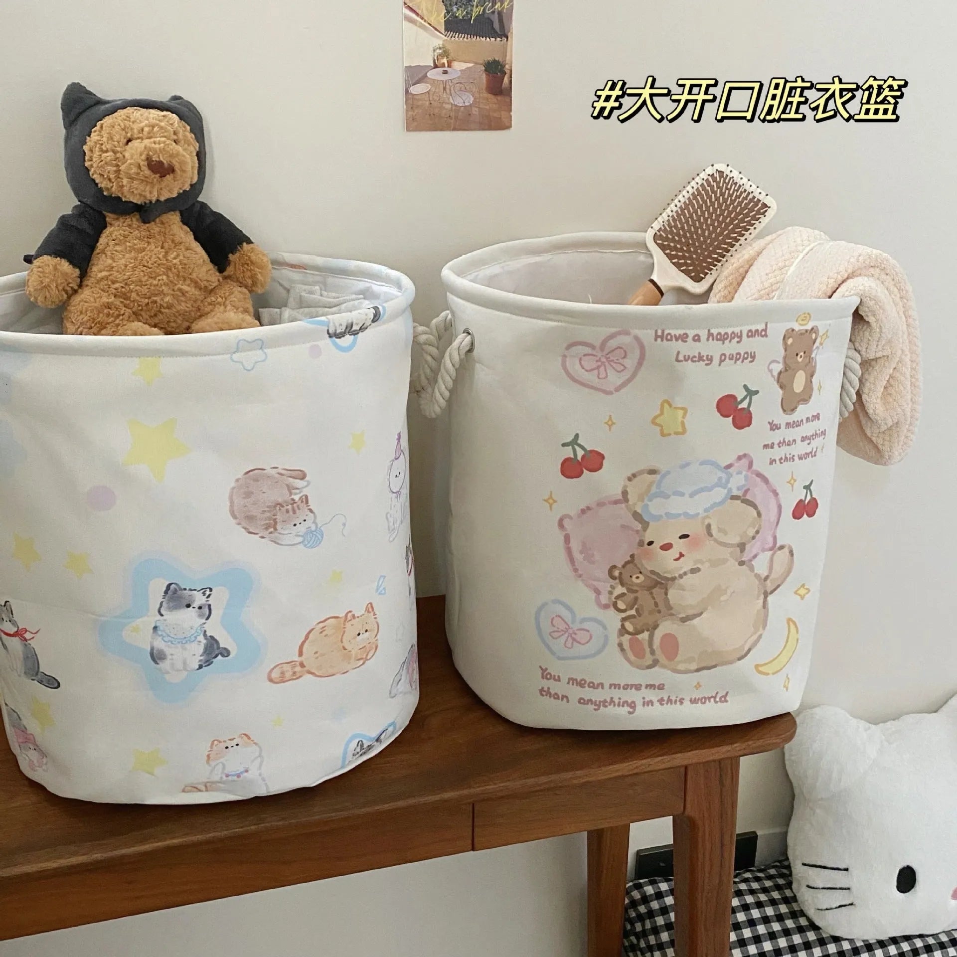 Foldable cotton laundry basket in modern simple style with large capacity for bedroom storage